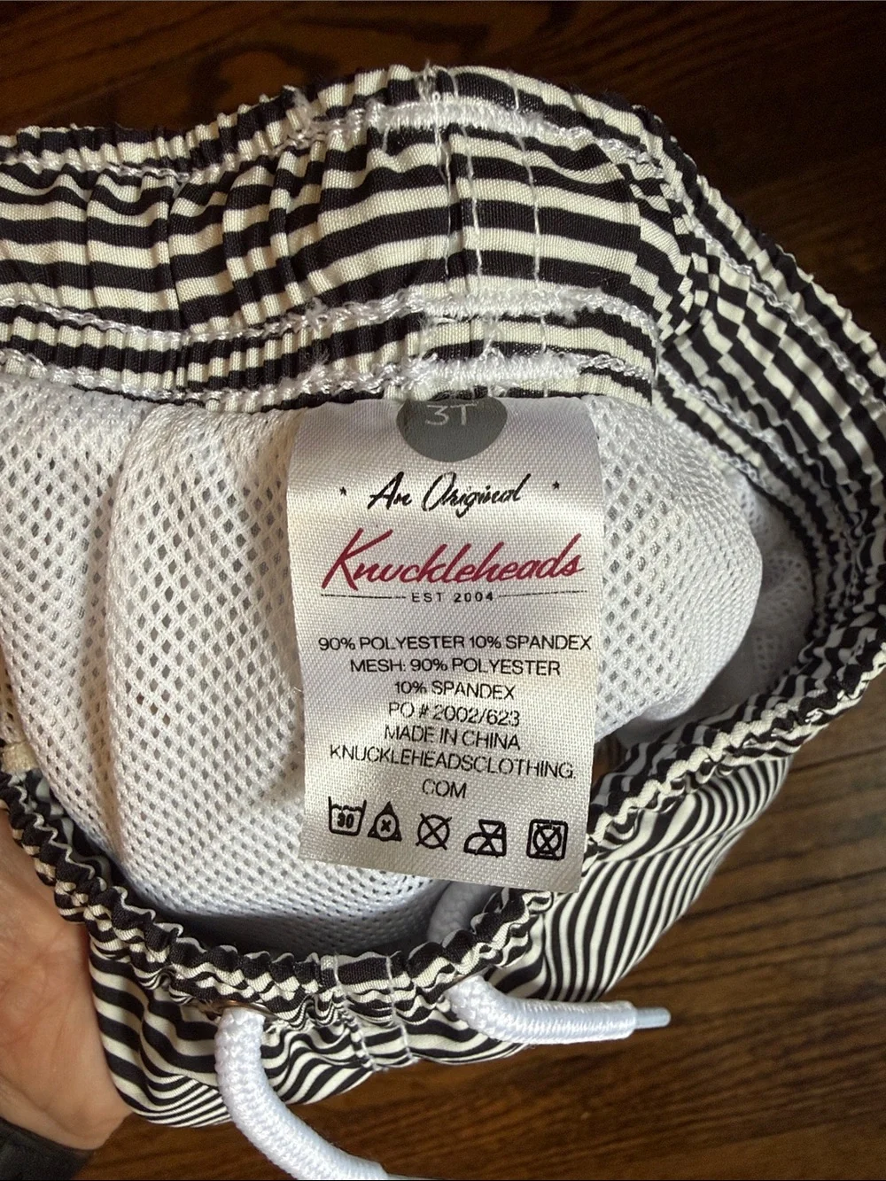 Knuckle Heads Boy’s Striped Black & White Drawstring Swim Shorts Size 3T